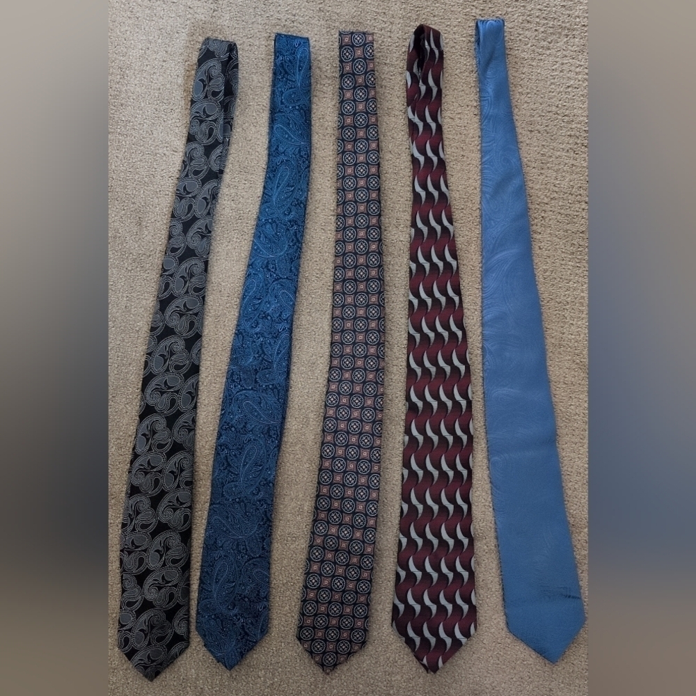 Set Of 5 Assorted Brands Silk Men's Patterned Ties Bundle